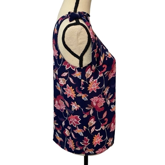 Ann Taylor LOFT Outlet Navy and Pink Floral Tank Blouse Sz XS - Picture 3 of 9